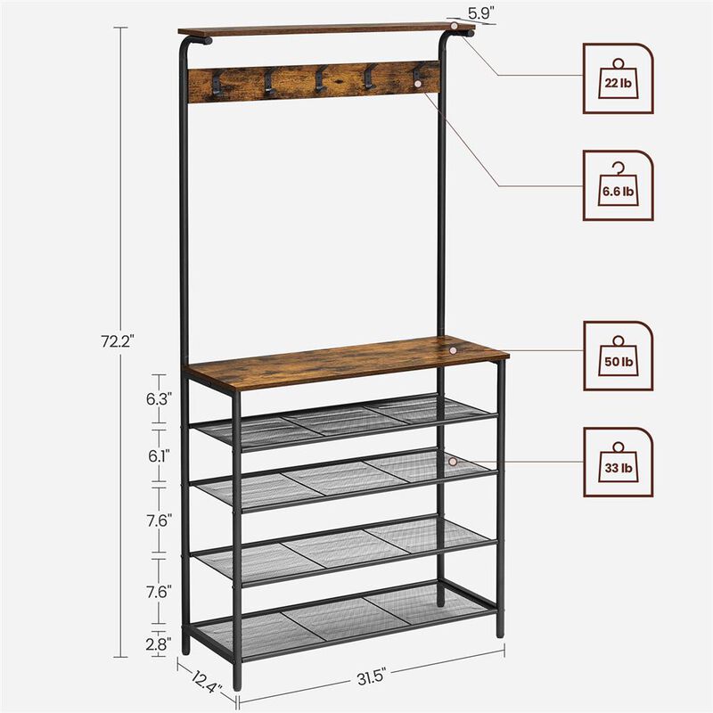 Hall Tree with Shoe Bench Entryway Organizer with Hooks and Storage