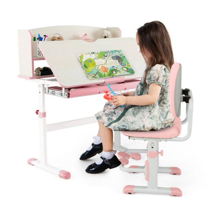 Hivvago Kids Desk and Chair Set with Adjustable Height and Tilted Desktop