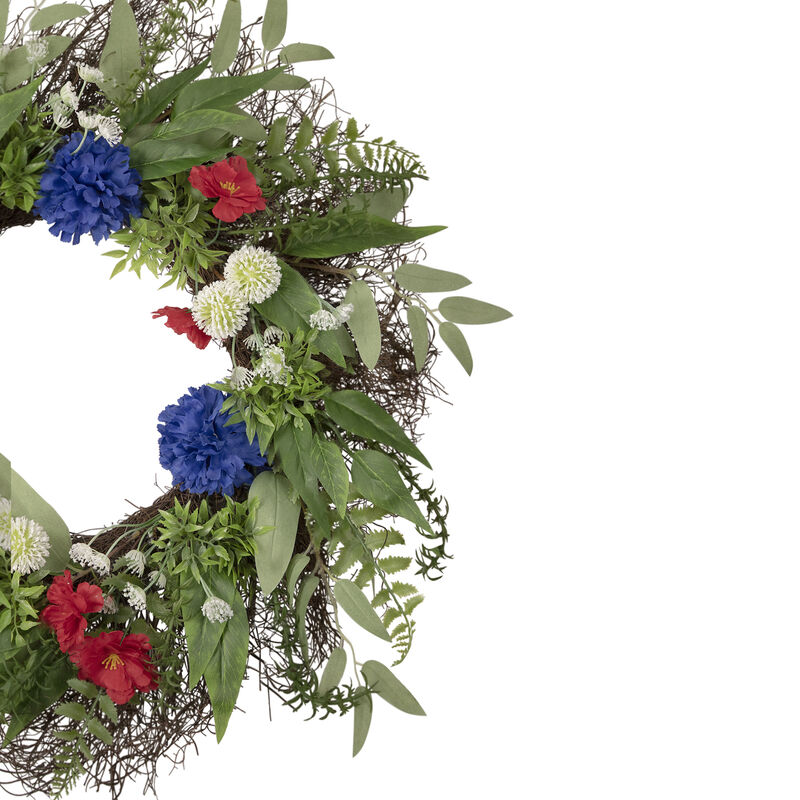 Americana Mixed Floral Patriotic Wreath  24-Inch  Unlit