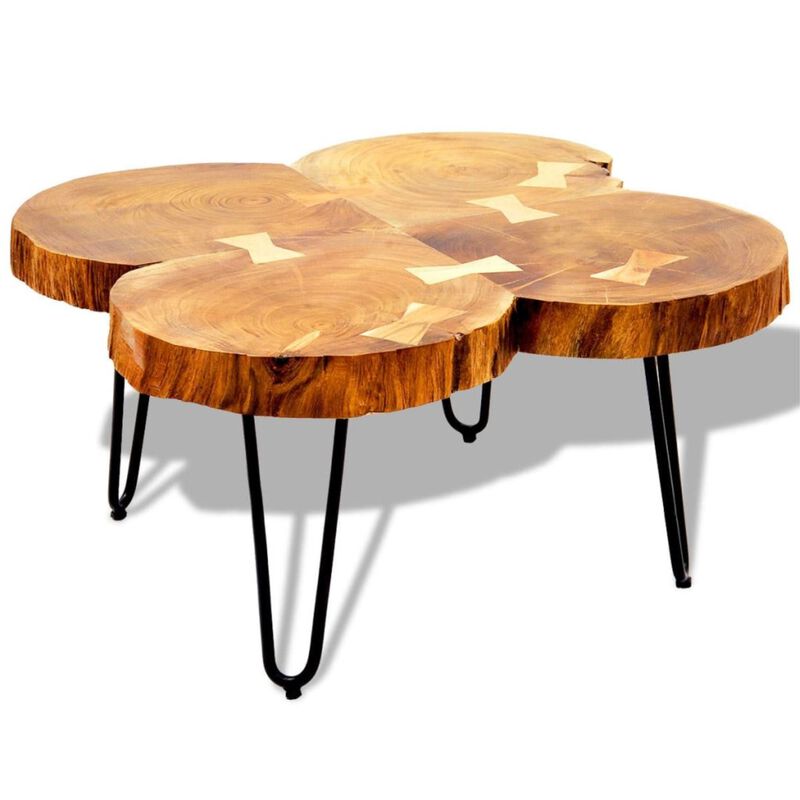 vidaXL Handmade Coffee Table, Sustainable Solid Sheesham Wood, Powder-Coated Iron Legs, Low-Profile, Unique Grains for Rich Aesthetic, Brown, Square