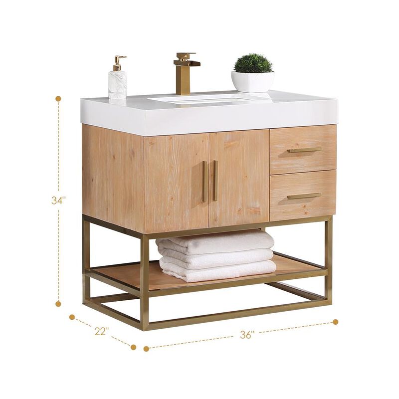 Altair 36 Single Bathroom Vanity in Light Brown with Mirror