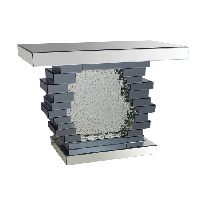 Wood and Mirror Console Table with Studded Faux Crystals