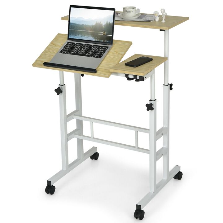Mobile Standing up Desk Adjustable Computer Desk Tilting Workstation