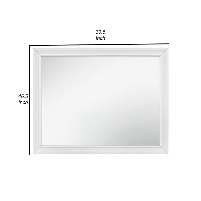 Ani 37 Inch Modern Rectangular Accent Mirror, Faux Wood Veneer Frame, White-Benzara