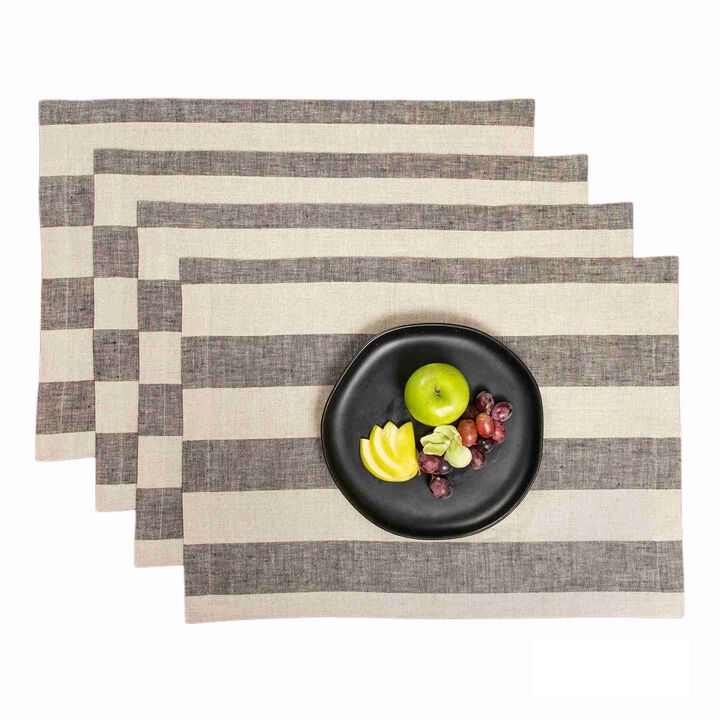 Solino Home 100% Pure Linen 14 x 19 Inch Placemats Set of 4 | Cabana Stripe