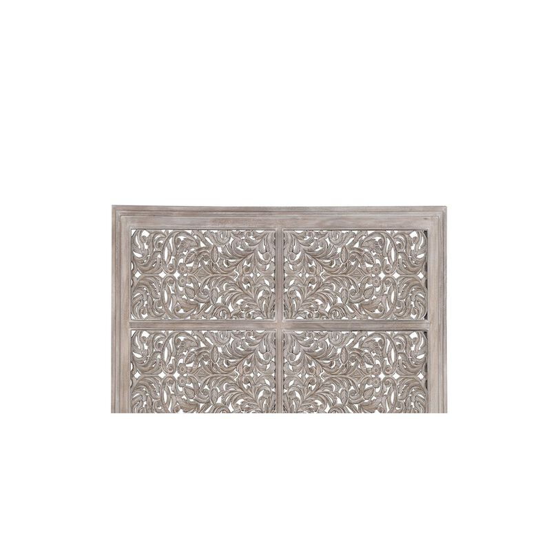 Taran Designs Calista Floral Carved Solid Wood King Panel Bed