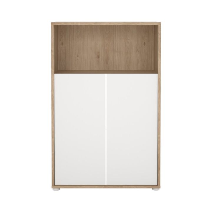 Tvilum Adjustable 3 Shelf Bookcase with 2 Doors, Open Storage Home Office Bookshelf