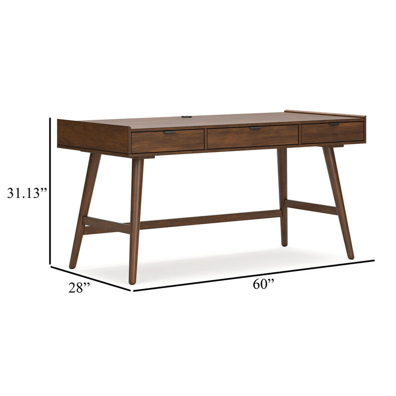 Jeyn Home Office Desk, 60 Rectangular Top w 3 Drawers, Natural Brown - Benzara