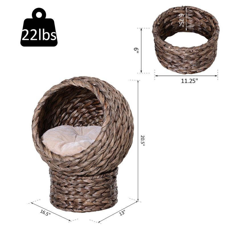 Natural Cat Comfort: 20" Dark Brown Braided Elevated Cat Basket
