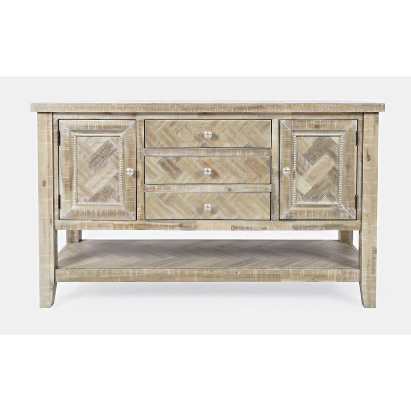 Jofran Fairview Transitional Herringbone Contemporary Distressed Acacia Buffet Server