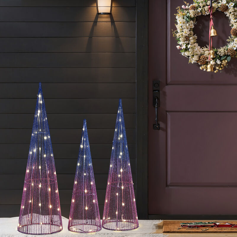LuxenHome Set of 3 Multi-Color Lighted Trees Indoor and Outdoor Holiday Decoration
