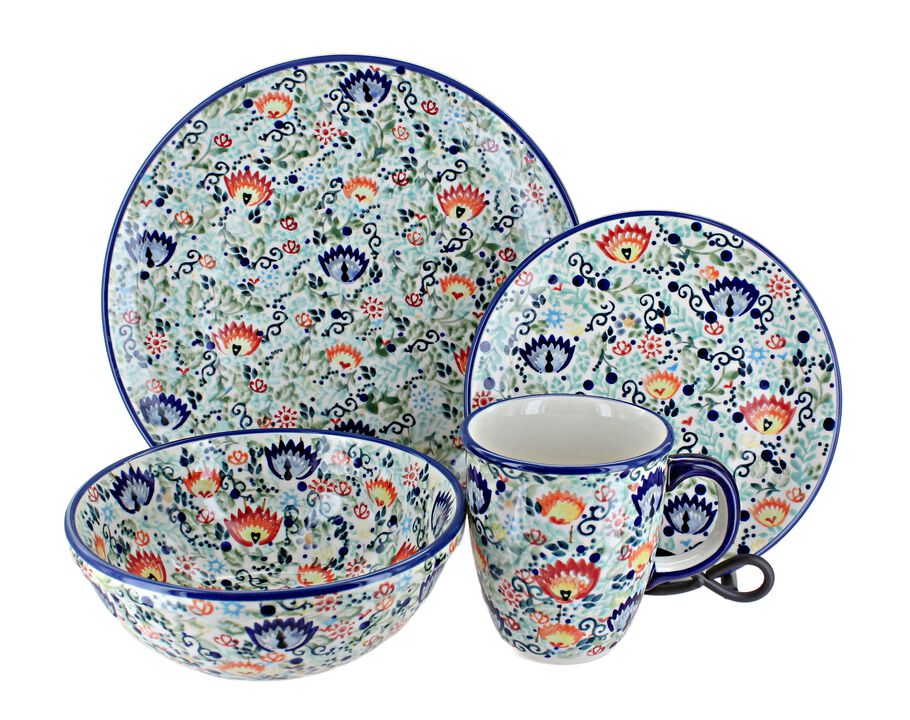 Blue Rose Polish Pottery Eloise 16 Piece Dinner Set