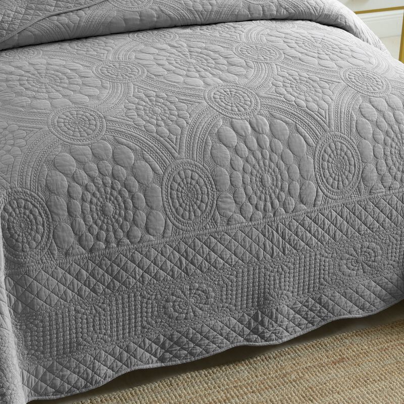 MarCielo 3 PCS 100% Cotton Oversized Bedspread Quilt Set Embroidery TF