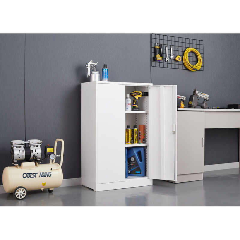 Locking Metal Storage Cabinet with Shelf, White