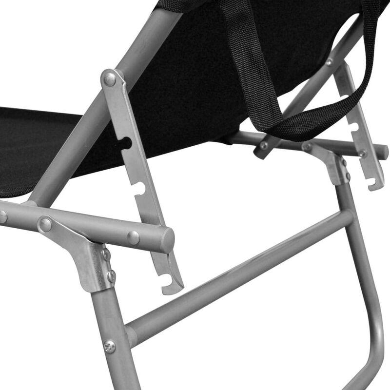 Outdoor Foldable Sun Chaise Lounger with Canopy, 74 Inch Steel, Black - Benzara