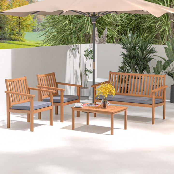 Hivvago 4 Piece Patio Wood Furniture Set Acacia Wood Sofa Set with Loveseat