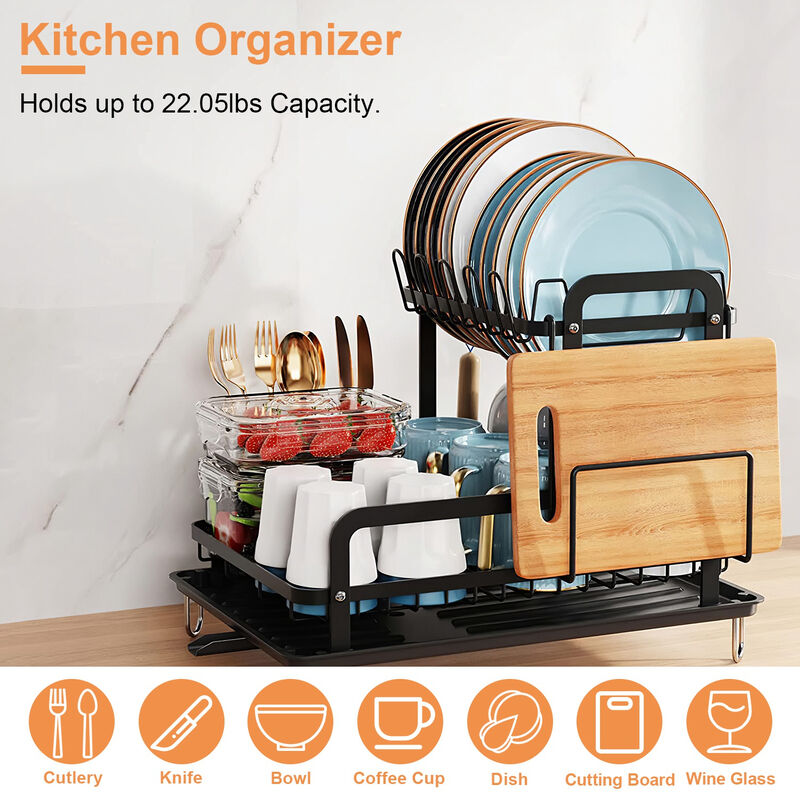Dish Drying Rack for Kitchen With Drainboard, Detachable & Space-Saving Design