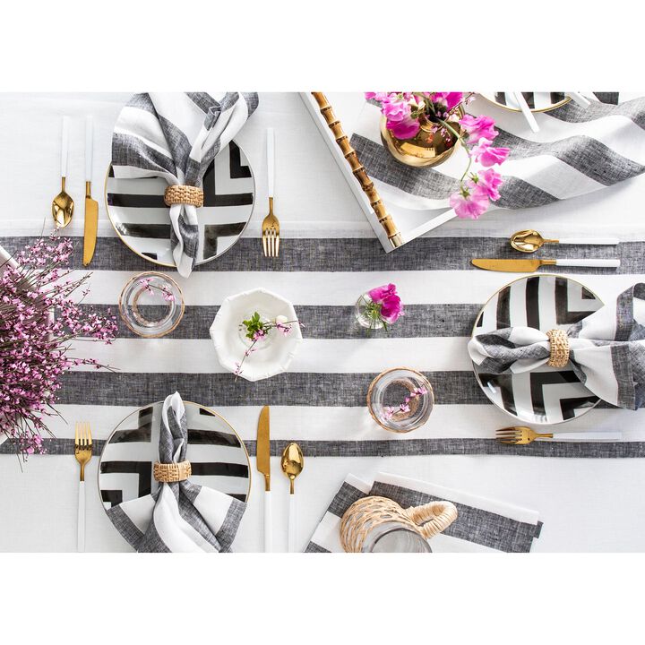 Solino Home 100% Pure Linen Table Runner | Cabana Stripe for Thanksgiving, Christmas
