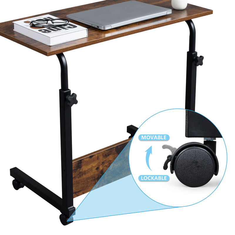 Adjustable Height Rolling Side Table, P2 15MM MDF & Steel with Baffle for Workspace