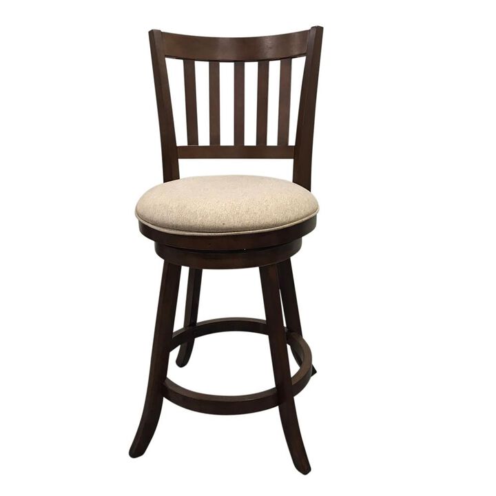 Carolina Living Sara Slat Back Swivel Barstool - Set of 2 - Walnut - Beige Upholstery
