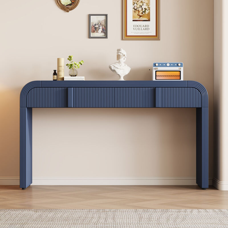 Clihome Modern Console Table with 2 Storage Drawers, Fluted Entryway Table with Rounded Silhouette for Hallway Living Room and Entryway (Navy Blue)