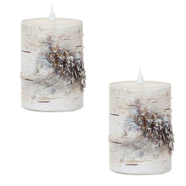Set of 2 LED Birch Candles for Rustic Flameless Lighting and Home Décor Set of 2 LED Birch Candles for Rustic Flameless Lighting and Home Décor