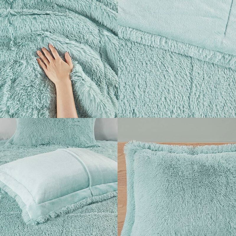 Hivvago Full/Queen Soft Sherpa Faux Fur 3 Piece Comforter Set in Light