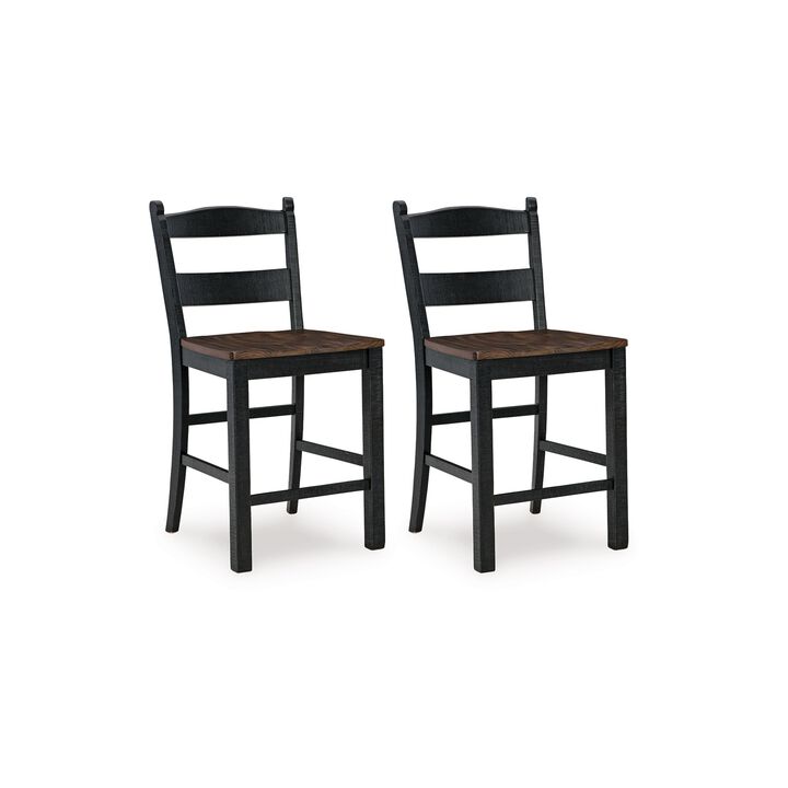 Becy Counter Height Chair Set of 2, 24 Inch, Black and Brown Wood - Benzara