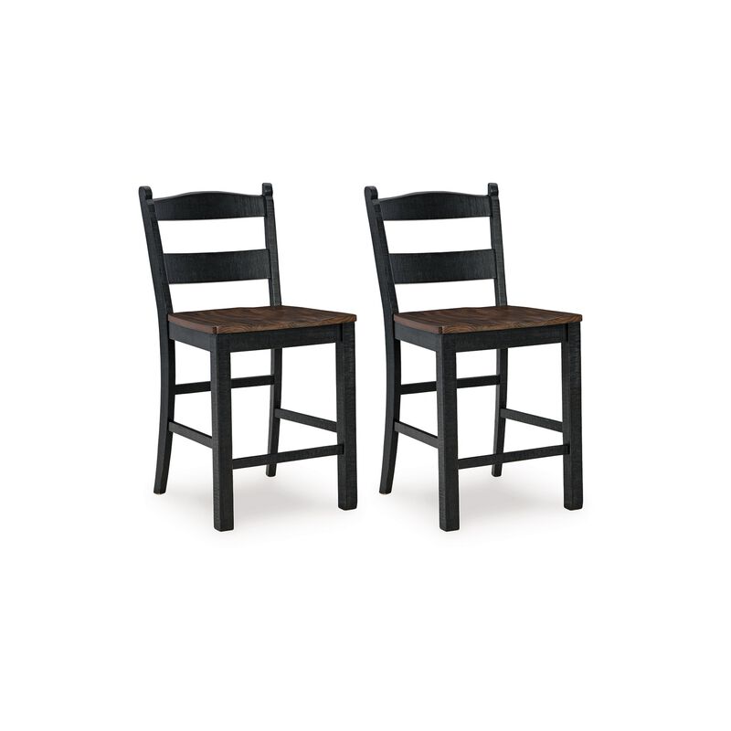 Becy Counter Height Chair Set of 2, 24 Inch, Black and Brown Wood - Benzara