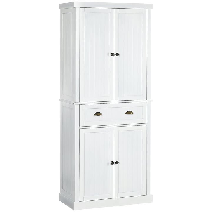 White Kitchen Pantry: 72" Freestanding Cabinet with Adjustable Shelves