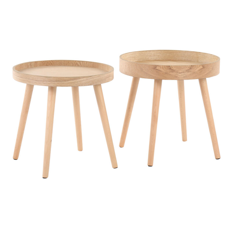 Pebble Mid Century Modern Side Table Set In Natural Wood