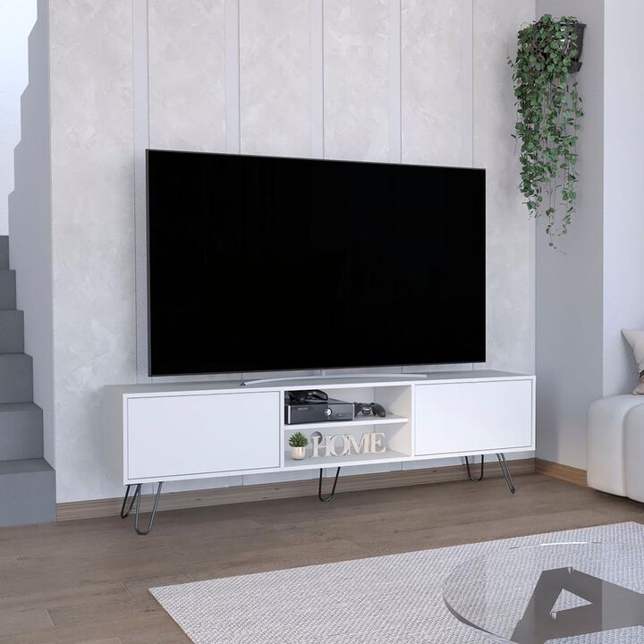 Waco TV Rack, Hairpin Stand with Spacious Storage and Cable Management Holes