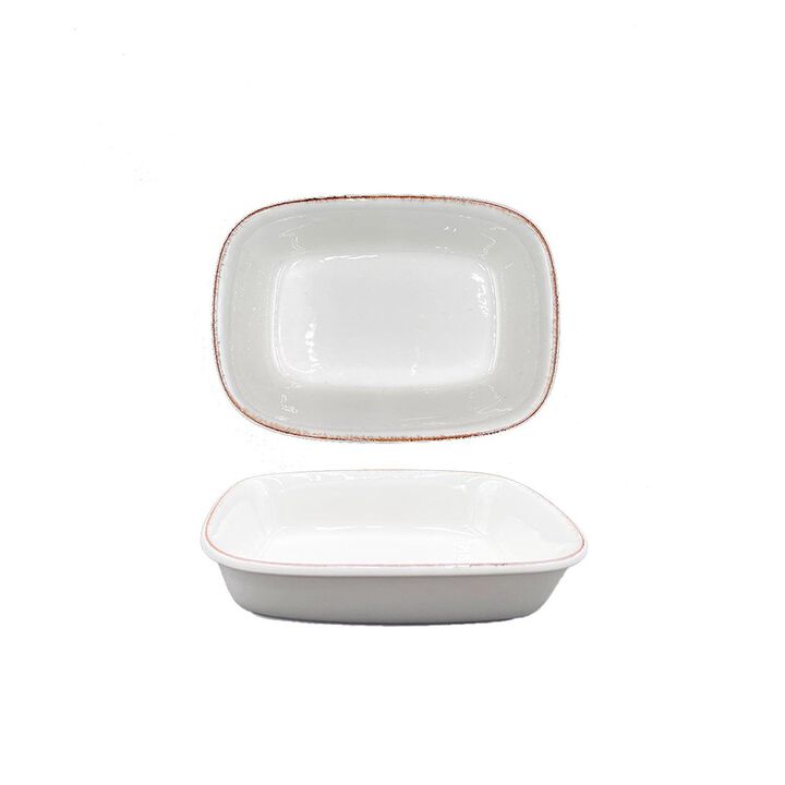 Retro 6.5" x 4.5" x h:1.5" 12 oz. Rectangular Decorated Porcelain Deep Plate (Set of 2)