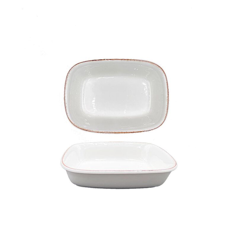 Retro 6.5" x 4.5" x h:1.5" 12 oz. Rectangular Decorated Porcelain Deep Plate (Set of 2)