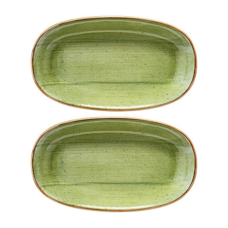 Therapy 9.5" x 5.5" x h:1.25" Oval Green Porcelain Platter (Set of 2)