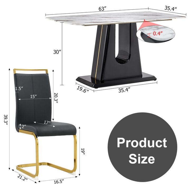 Modern White Imitation Marble Dining Table + 6 Chairs