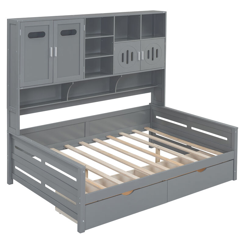 Merax Wooden Daybed with Storage Drawers and Cabinets