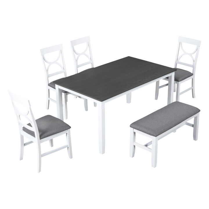 6-Piece Wood Dining Table Set Kitchen Table Set With Upholstered Bench And 4 Dining Chairs