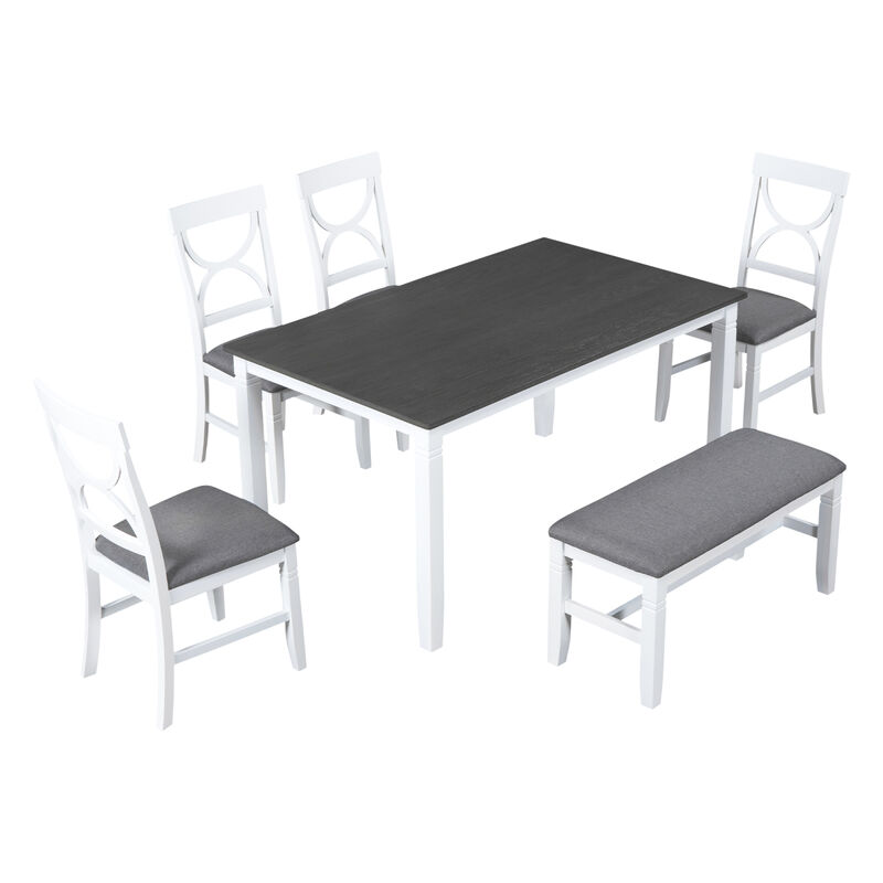 6-Piece Wood Dining Table Set Kitchen Table Set With Upholstered Bench And 4 Dining Chairs
