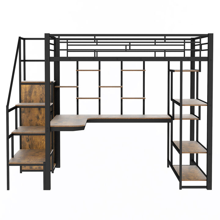 Merax Metal Loft Bed with Storage Staircase