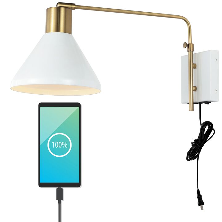 Max Swing Arm Modern Midcentury Iron USB Charging Port LED Sconce