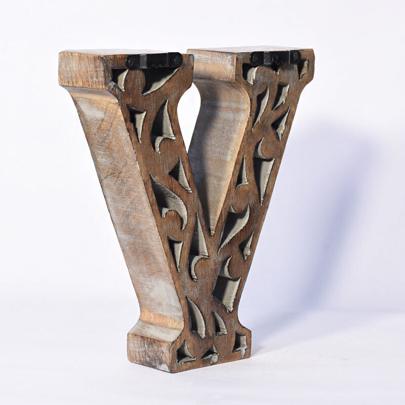 Vintage Gray Handmade Eco-Friendly "V" Alphabet Letter Block For Wall Mount & Table Top D�cor
