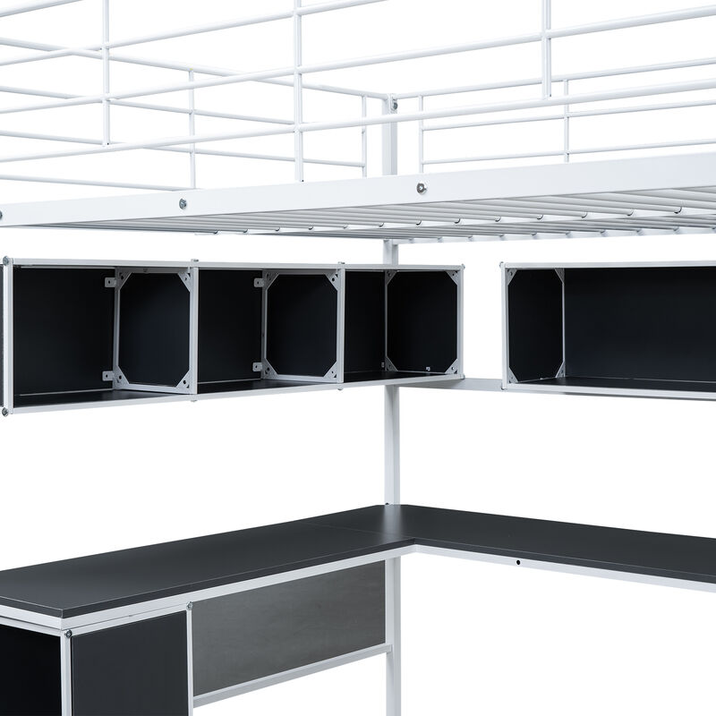 Merax Metal Loft Bed with Bookcase and Desk