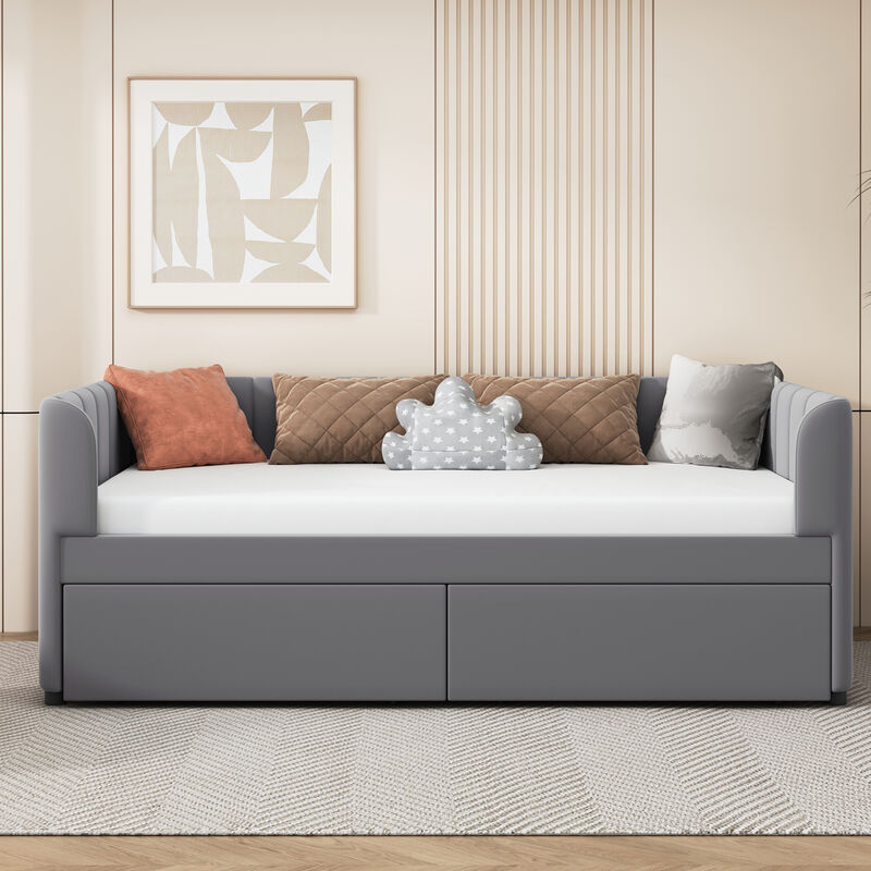 Merax Velvet Daybed with Backrest and 2 Drawers