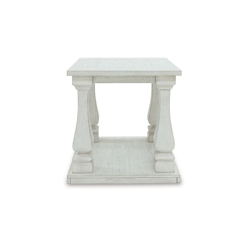 Dyne Side End Table, Plank Top, Baluster Legs, 27 Inch White Hardwood - Benzara