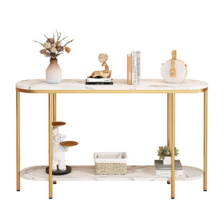2-Tier Console Table Narrow Entryway Table for Hallway or Living Room Storage and Display