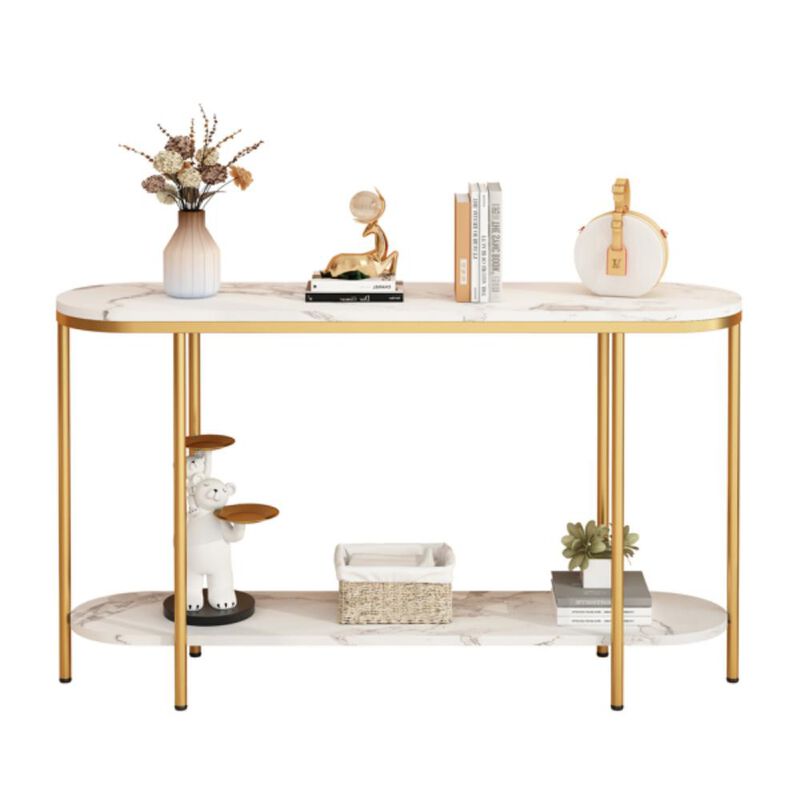 2-Tier Console Table Narrow Entryway Table for Hallway or Living Room Storage and Display