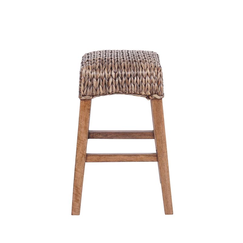 Maui Rustic Bohemian Hyacinth/Wood Backless Bar Stool