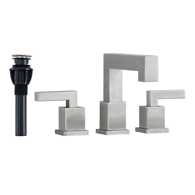 Modern  Brushed Nickel Waterfall Bathroom Faucet, 3-Hole Vanity Sink Faucet with Pop-Up Drain & Lead-Free Hose
