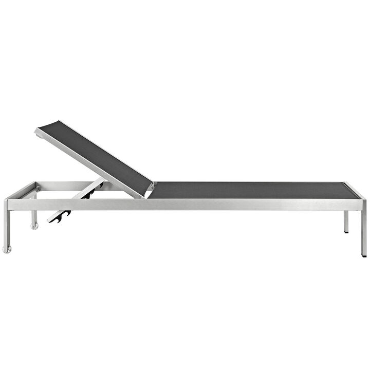 Shore Set of 2 Outdoor Patio Aluminum Chaise, Silver Black